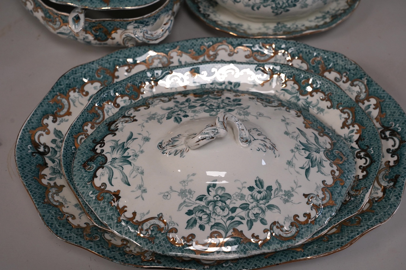 A Staffordshire pottery ‘’Haddon’’ pattern part dinner service. Condition - fair to good